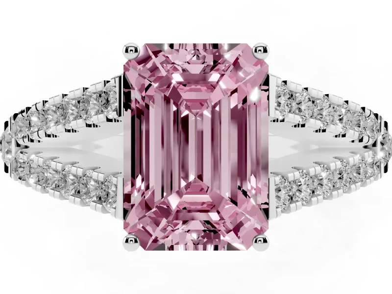 Emerald Cut Graduated Split Shank Engagement Ring Setting for a Fancy Pink Lab-Grown Diamond | Platinum