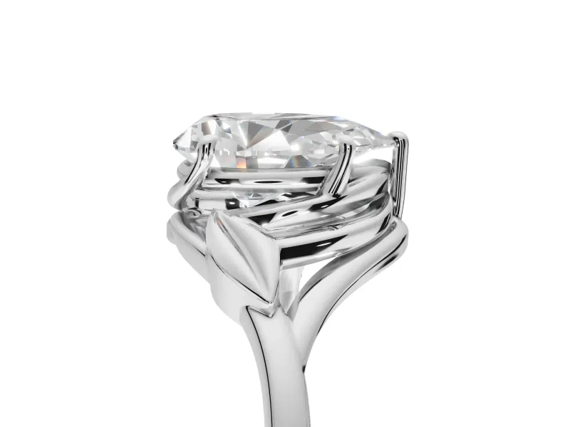 Pear-Shaped Leaf Bypass Solitaire Engagement Ring Setting | Polished Band | Platinum