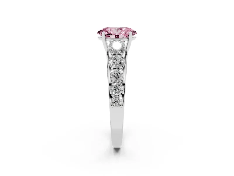 Oval Graduated Side Stone Engagement Ring Setting for a Fancy Pink Lab-Grown Diamond | Flat Top Band | Platinum