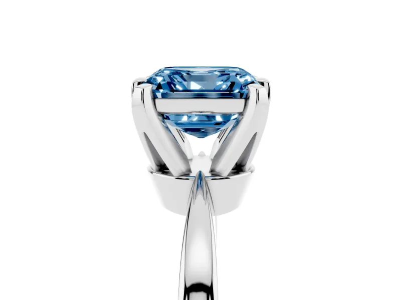 Fancy Blue Asscher Cut Diamond Solitaire Engagement Ring Set in Silver with Slim Tapered Solitaire Band