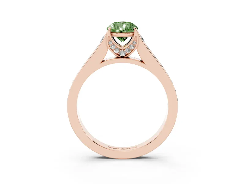Pear-Shaped Graduated Pavé Engagement Ring Setting for a Fancy Green Lab-Grown Diamond | Rose Gold