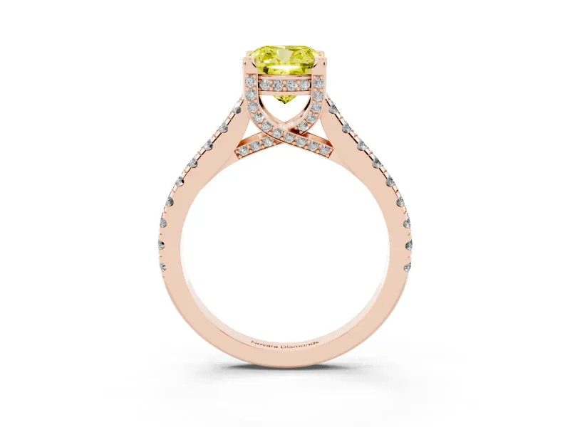 Cushion Cut Hidden Halo Pave Engagement Ring Setting for a Fancy Yellow Lab-Grown Diamond | Claw Prongs | Rose Gold