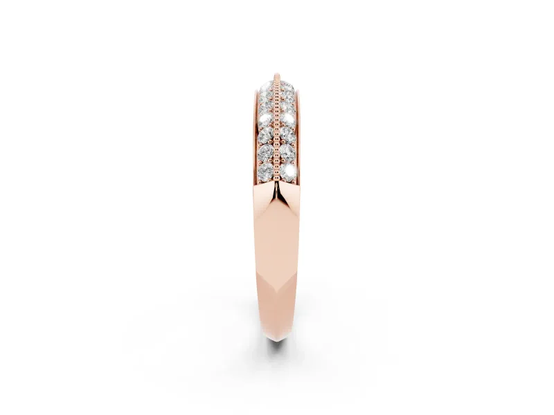 Round Lab-Grown Diamond Double Row Pavé Wedding Band | Faceted Shank | Rose Gold