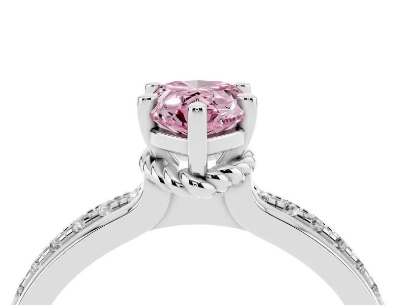 Pear-Shaped Channel Set Engagement Ring Setting for a Fancy Pink Lab-Grown Diamond | Rope Collar | White Gold