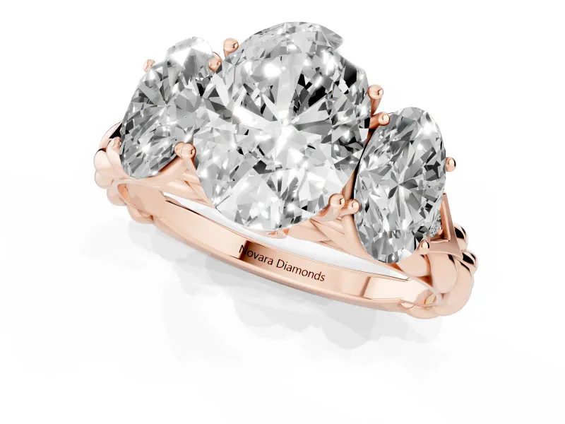 Oval Three Stone Engagement Ring Setting | Braided Band | Rose Gold