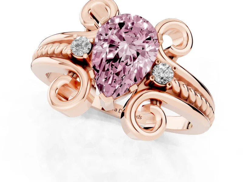 Pear-Shaped Scroll Solitaire Engagement Ring Setting for a Fancy Pink Lab-Grown Diamond | Rose Gold