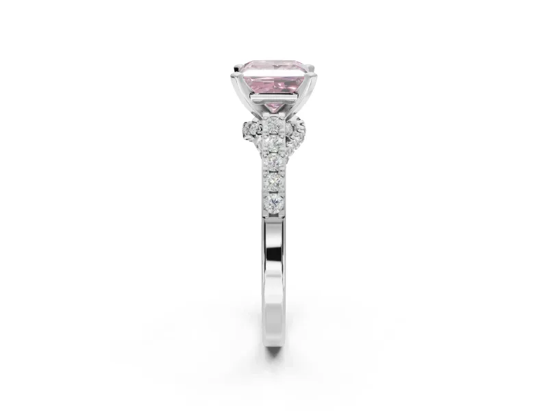 Princess Cut Pavé Engagement Ring Setting for a Fancy Pink Lab-Grown Diamond | Crossover Gallery | Sterling Silver