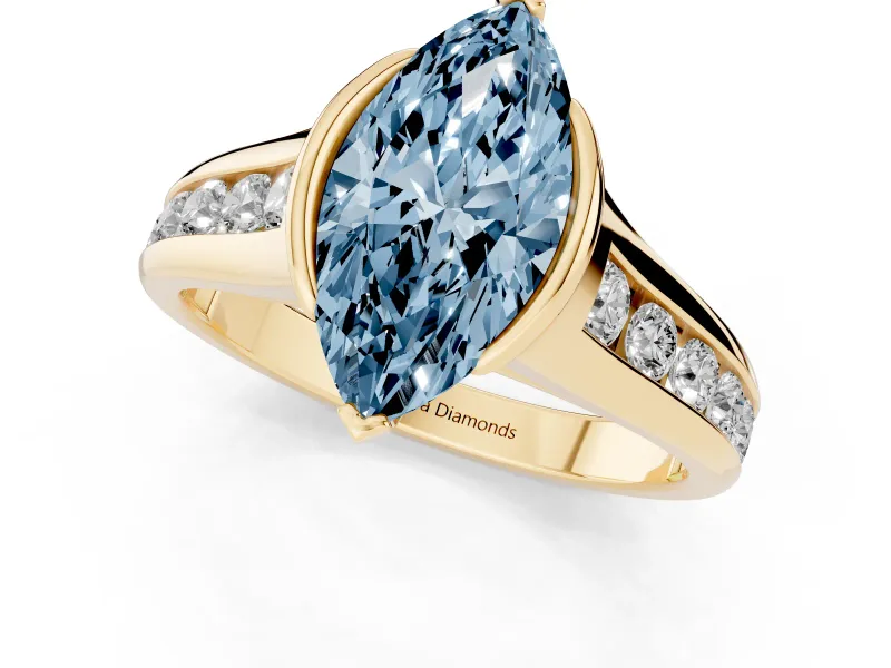 Marquise Half Bezel Engagement Ring Setting for a Fancy Blue Lab-Grown Diamond | Yellow Gold