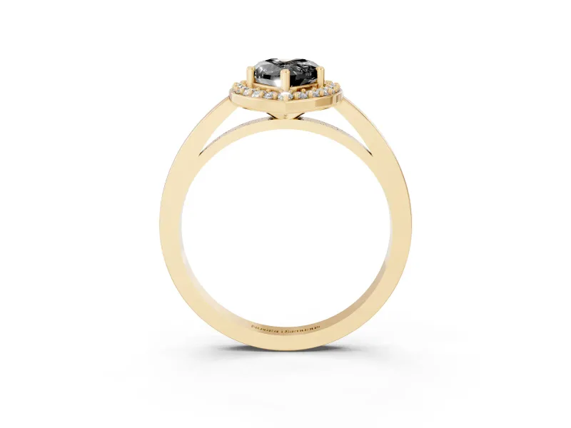 Fancy Black Pear Cut Diamond Halo Ring Set in Yellow gold with Solitaire Band and Prong Setting