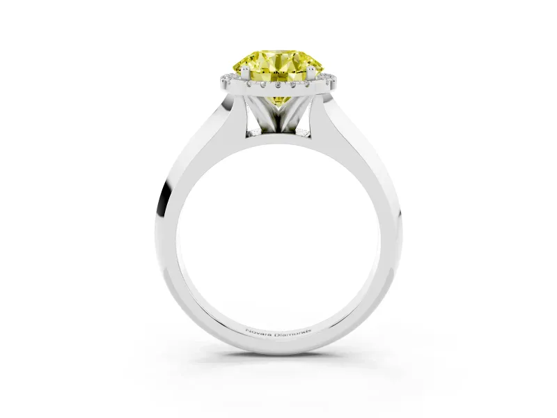 Round Knife-Edge Halo Engagement Ring Setting for a Fancy Yellow Lab-Grown Diamond | White Gold