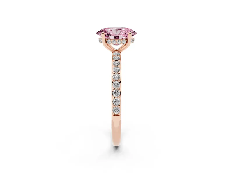 Oval Hidden Halo Engagement Ring Setting for a Fancy Pink Lab-Grown Diamond | Pavé Band | Rose Gold