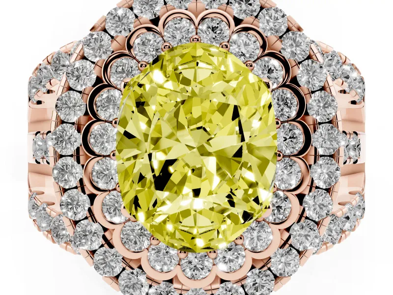 Oval Double Halo Split Shank Engagement Ring Setting for a Fancy Yellow Lab-Grown Diamond | Pave Strands | Rose Gold
