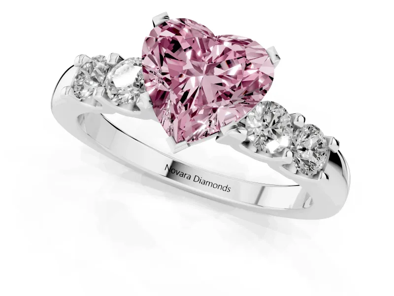 Heart-Shaped Five Stone Engagement Ring Setting for a Fancy Pink Lab-Grown Diamond | White Gold