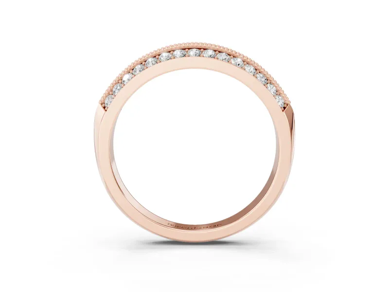 Round Diamond Double Row Pavé Band Set in Rose gold with Shared Prong Setting