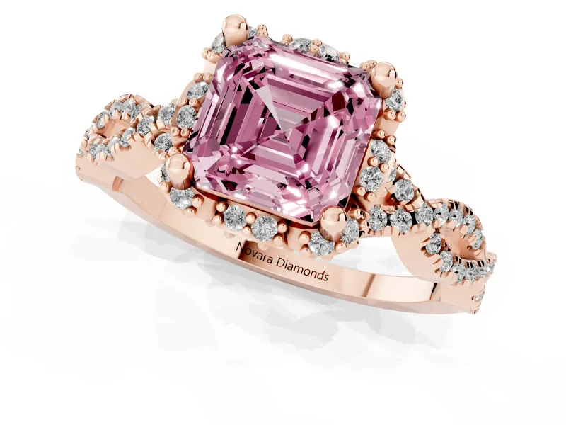 Asscher Cut Milgrain Halo Engagement Ring Setting for a Fancy Pink Lab-Grown Diamond | Graduated Shoulders | Rose Gold