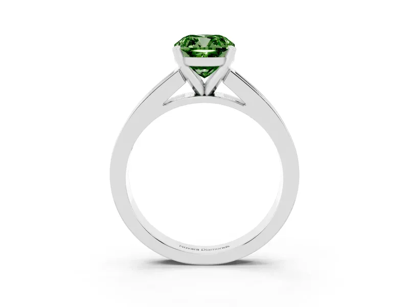 Fancy Green Cushion Cut Diamond Solitaire Ring Set in White gold with Channel-Set Band and Prong Setting