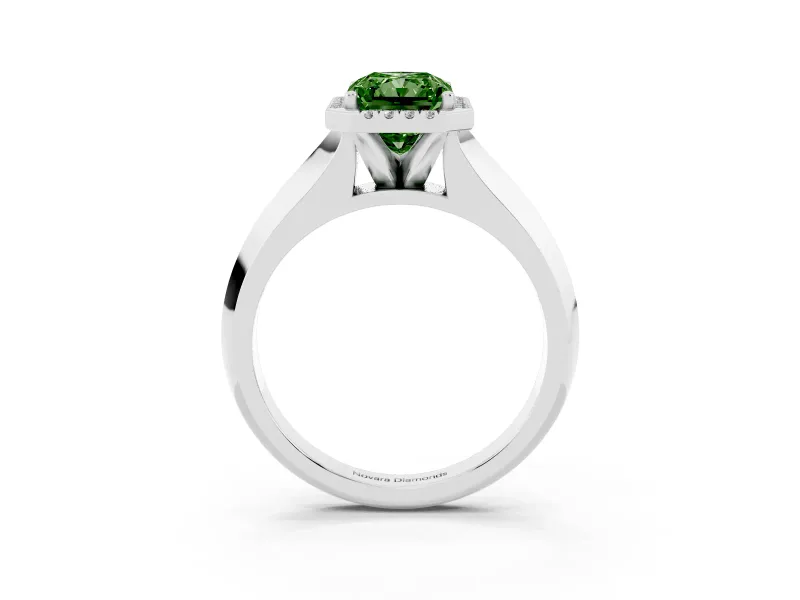 Fancy Green Radiant Cut Diamond Halo Ring Set in Silver with Cathedral Band and Prong Setting