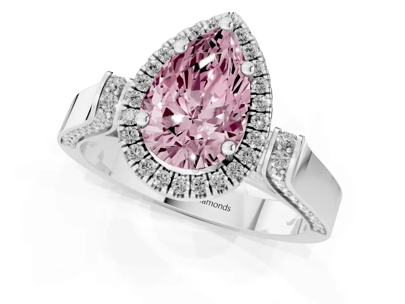 Pear-Shaped Halo Engagement Ring Setting for a Fancy Pink Lab-Grown Diamond | Pavé Panel Shoulders | White Gold