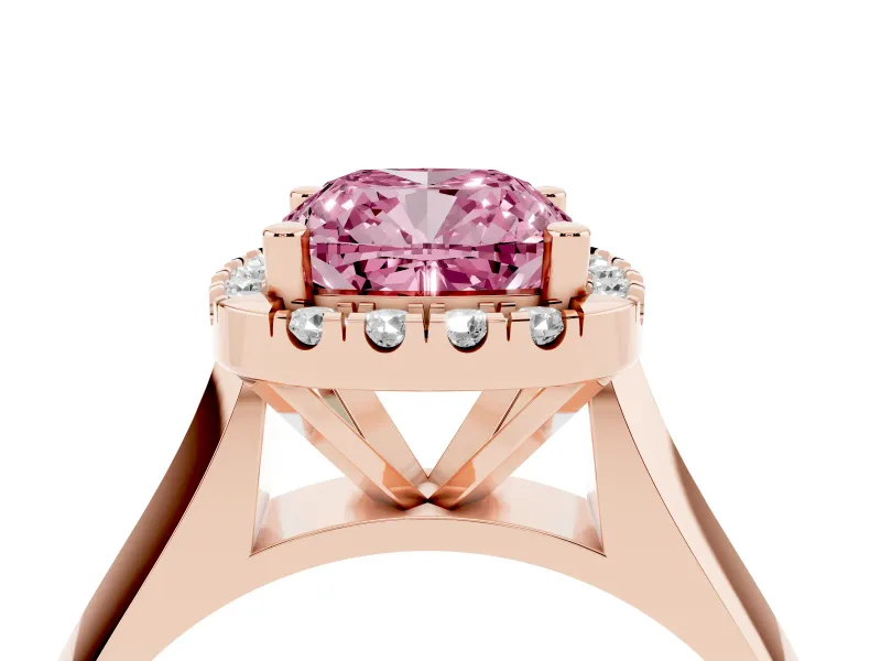 Cushion Cut Halo Engagement Ring Setting for a Fancy Pink Lab-Grown Diamond | Square Profile Band | Rose Gold