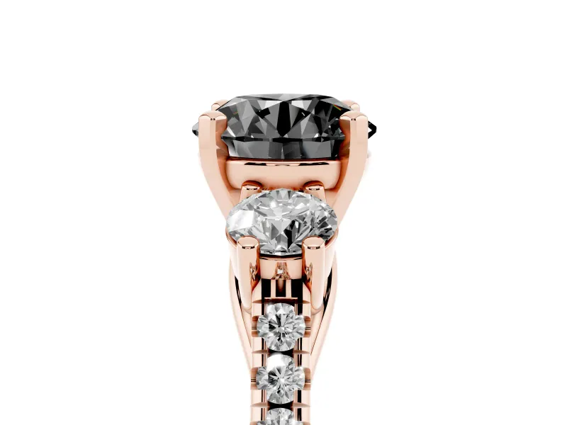 Round Three-Stone Pavé Engagement Ring Setting for a Black Center | Round Side Stones | Rose Gold