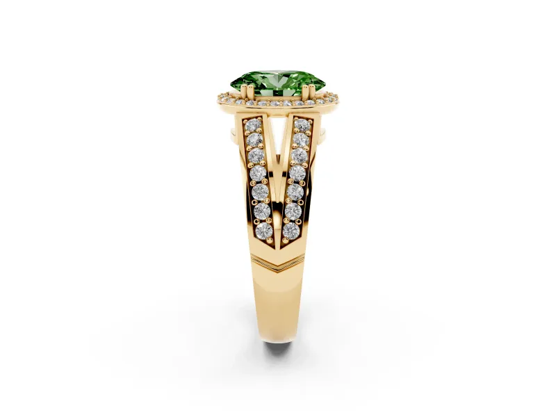 Oval Halo Engagement Ring Setting for a Fancy Green Lab-Grown Diamond | Split Shank | Yellow Gold