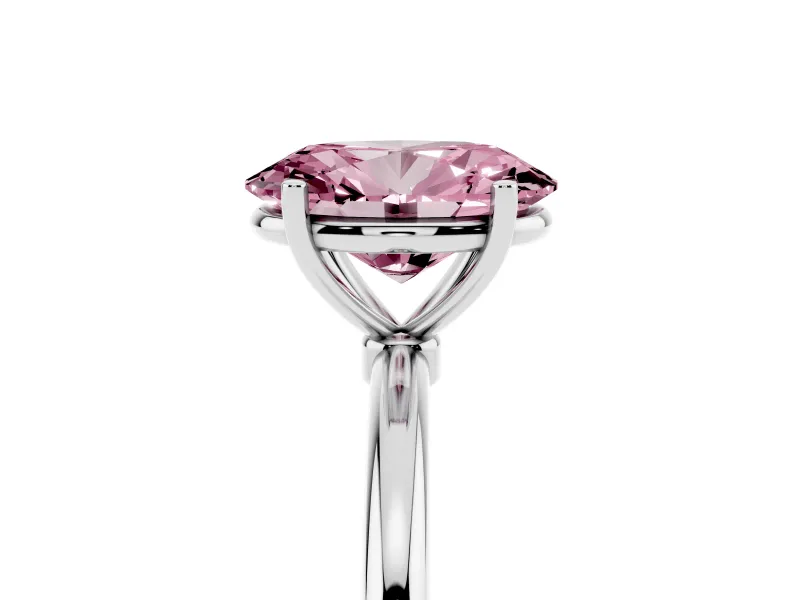 Fancy Pink Oval Cut Diamond Solitaire Engagement Ring Set in Platinum with Thin Band and Prong Setting