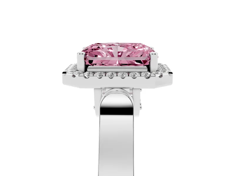 Radiant Cut Halo Engagement Ring Setting for a Fancy Pink Lab-Grown Diamond | Pavé Panel Shoulders | Platinum