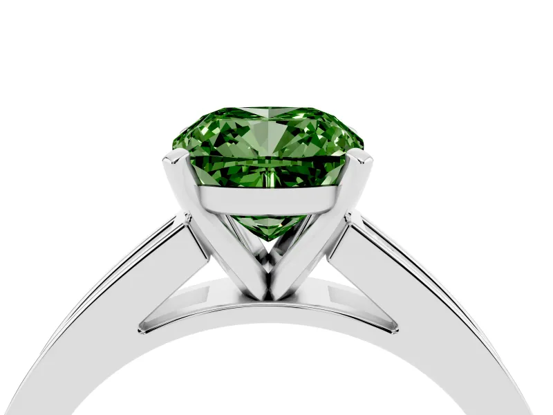 Fancy Green Cushion Cut Diamond Solitaire Ring Set in Silver with Channel-Set Band and Prong Setting