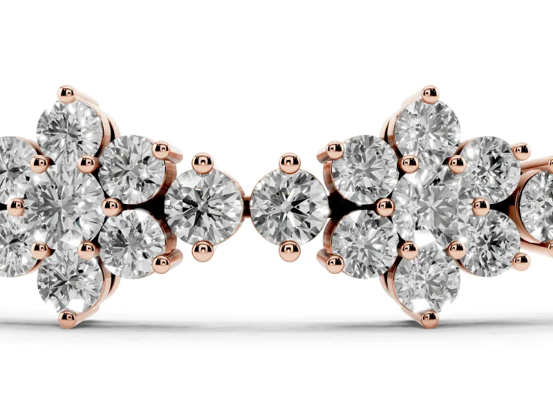 Round Lab-Grown Diamond Floral Cluster Tennis Bracelet | Flower Motif Links | Rose Gold