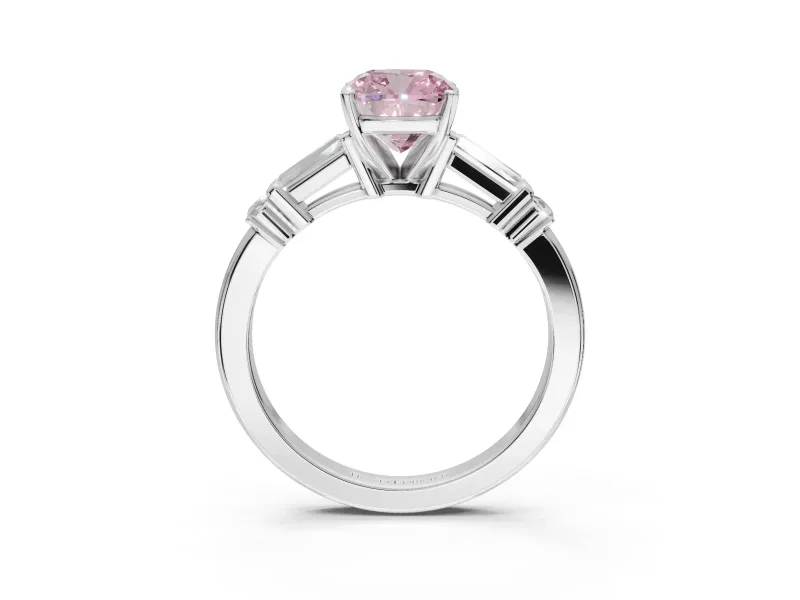 Cushion Cut Tapered Baguette Engagement Ring Setting for a Fancy Pink Lab-Grown Diamond | Sterling Silver