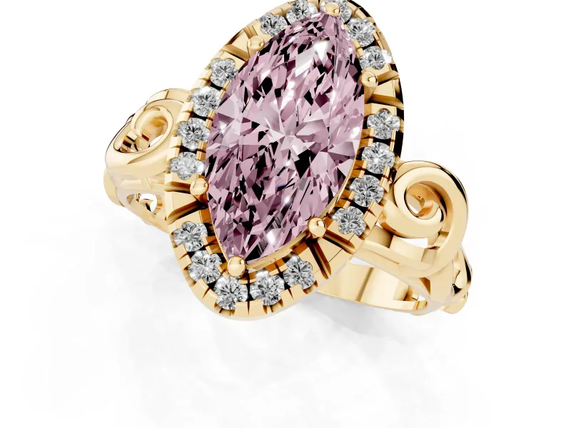 Marquise Filigree Halo Engagement Ring Setting for a Fancy Pink Lab-Grown Diamond | Yellow Gold