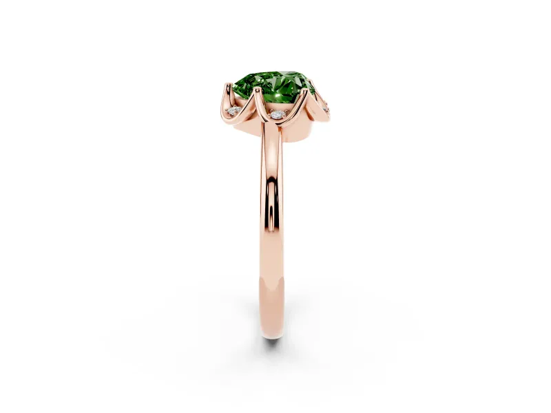 Heart-Shaped Petal Halo Engagement Ring Setting for a Fancy Green Lab-Grown Diamond | Rose Gold