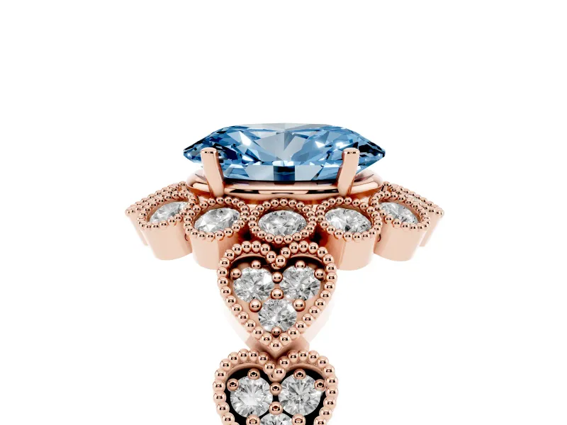 Oval Scalloped Halo Engagement Ring Setting for a Fancy Blue Lab-Grown Diamond | Heart Pavé Band | Rose Gold