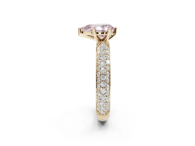 Pear-Shaped Domed Pavé Engagement Ring Setting for a Fancy Pink Lab-Grown Diamond | Yellow Gold