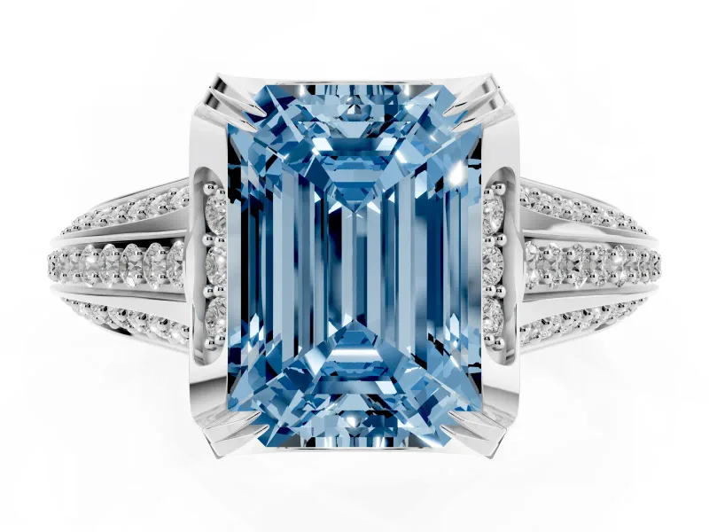 Emerald Cut Engagement Ring Setting for a Fancy Blue Lab-Grown Diamond | Sterling Silver - Design NV-24760