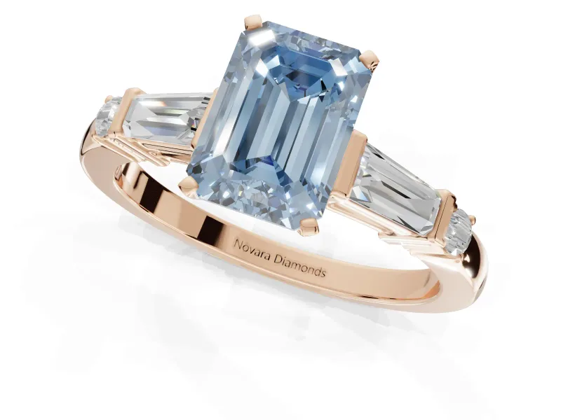 Emerald Cut Tapered Baguette Engagement Ring Setting for a Fancy Blue Lab-Grown Diamond | Rose Gold