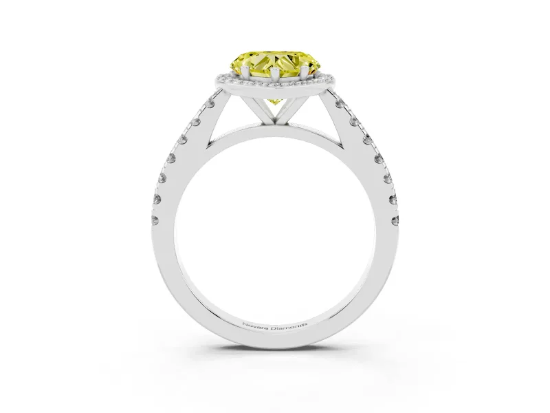 Fancy Yellow Heart Cut Diamond Halo Engagement Ring Set in Silver with Pavé Band and Prong Setting