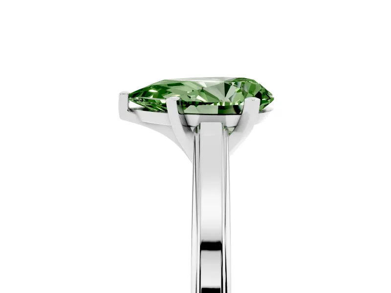 Fancy Green Pear Cut Diamond Solitaire Ring Set in Platinum with Prong Setting and Classic Band