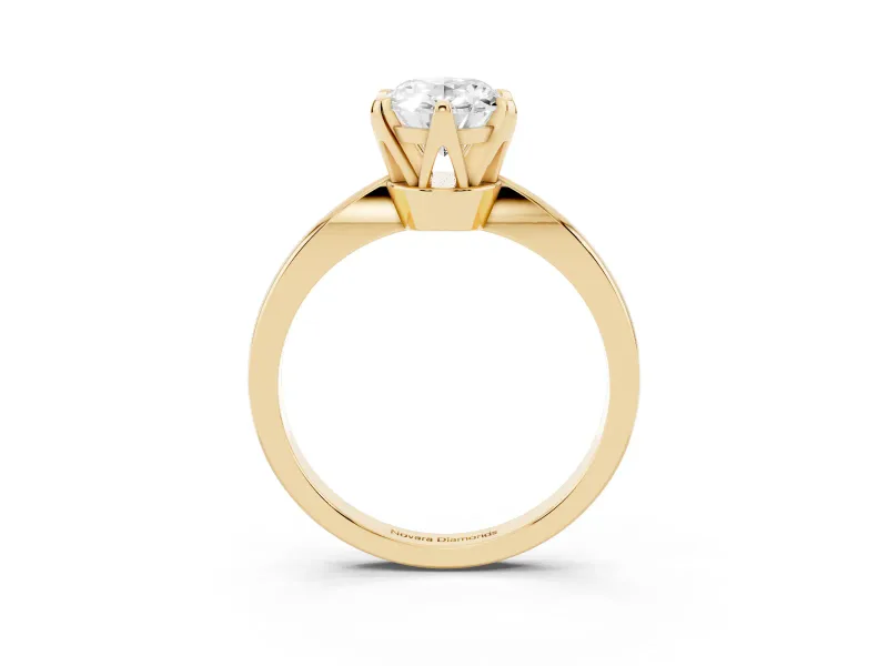 Oval Cut Diamond Solitaire Engagement Ring Set in Yellow gold with Slim Tapered Solitaire Band