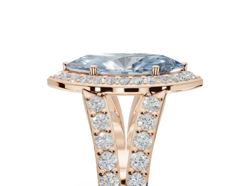 Marquise Halo Pavé Engagement Ring Setting for a Fancy Blue Lab-Grown Diamond | Narrow Split Shank | Rose Gold