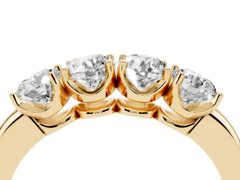 Round Lab-Grown Diamond Four-Stone Wedding Band | Individual Prong Heads | Yellow Gold