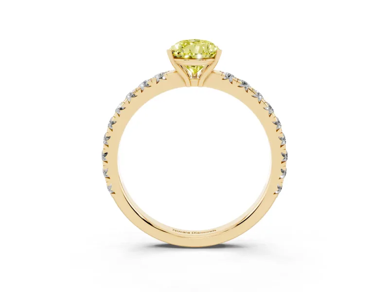 Pear-Shaped Pave Engagement Ring Setting for a Fancy Yellow Lab-Grown Diamond | Shared Prong Band | Yellow Gold