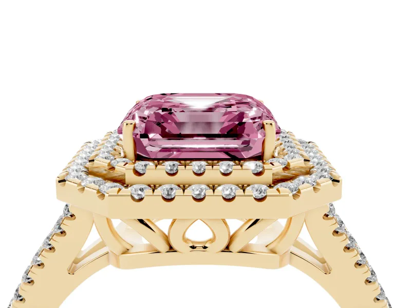 Asscher Cut Halo Engagement Ring Setting for a Fancy Pink Lab-Grown Diamond | Yellow Gold - Design NV-24799