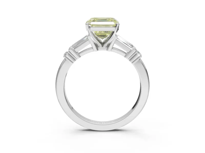 Asscher Cut Tapered Baguette Engagement Ring Setting for a Fancy Yellow Lab-Grown Diamond | Platinum