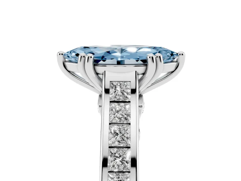 Marquise Channel Set Solitaire Engagement Ring Setting for a Fancy Blue Lab-Grown Diamond | Princess Channel | Platinum