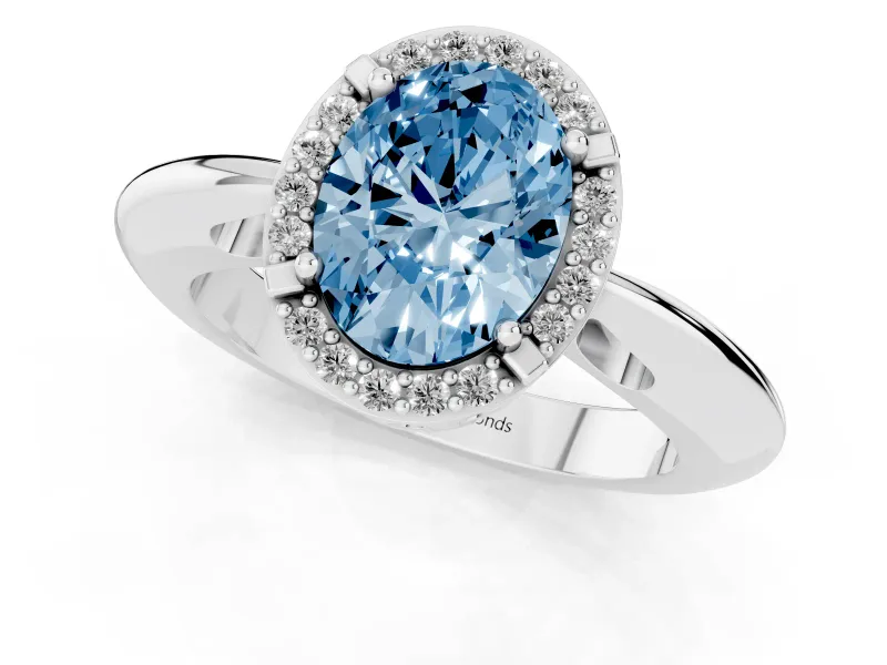 Oval Halo Engagement Ring Setting for a Fancy Blue Lab-Grown Diamond | Plain Tapered Band | Platinum