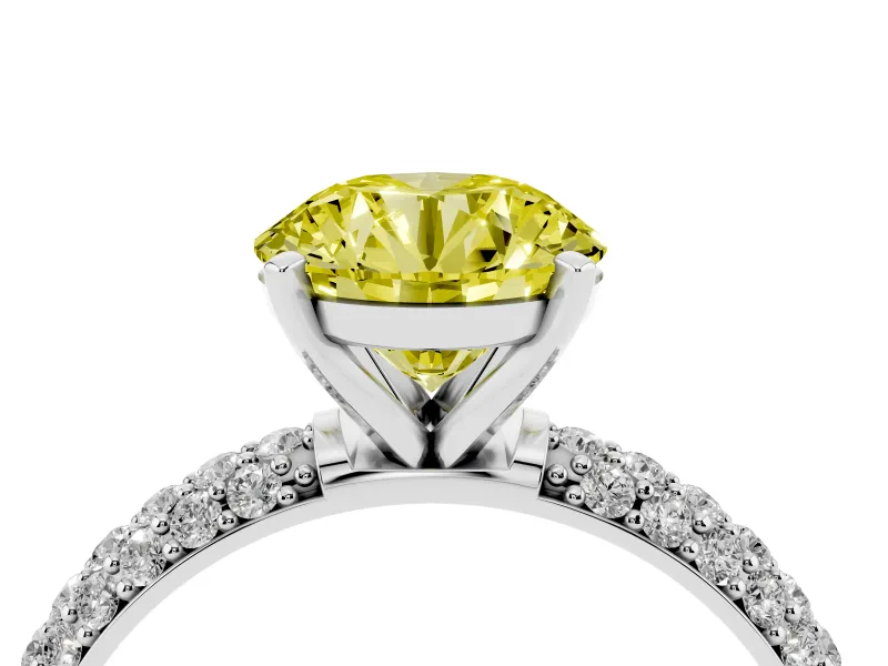Round Domed Pavé Engagement Ring Setting for a Fancy Yellow Lab-Grown Diamond | White Gold