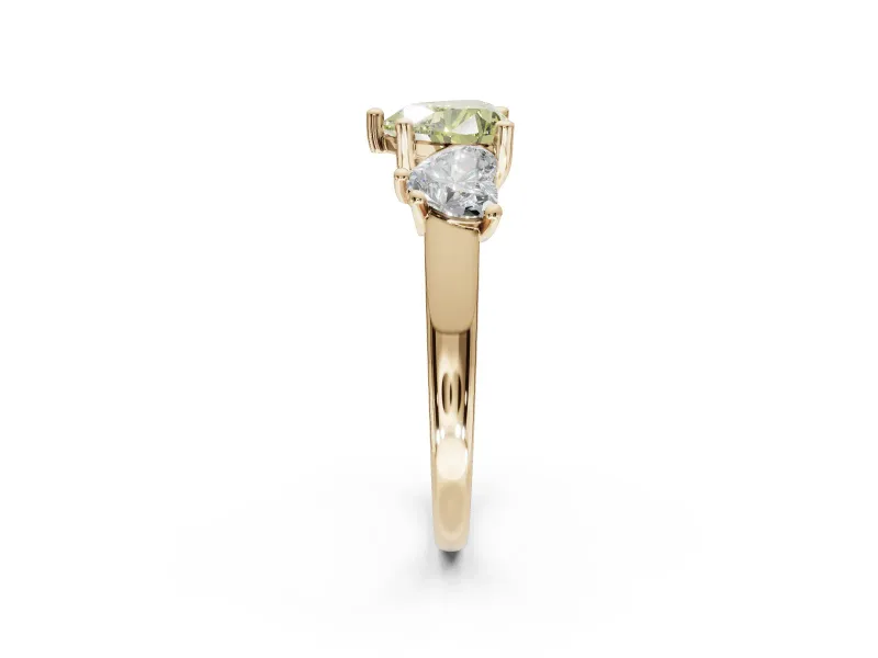 Heart-Shaped Three Stone Engagement Ring Setting for a Fancy Yellow Lab-Grown Diamond | Tapered Band | Yellow Gold