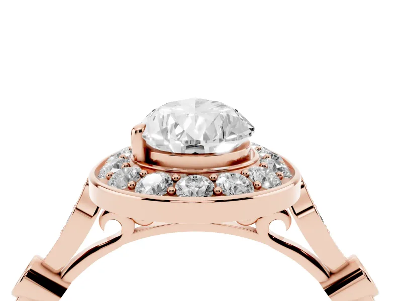 Pear-Shaped Vintage Halo Engagement Ring Setting | Bezel Station Shoulders | Rose Gold