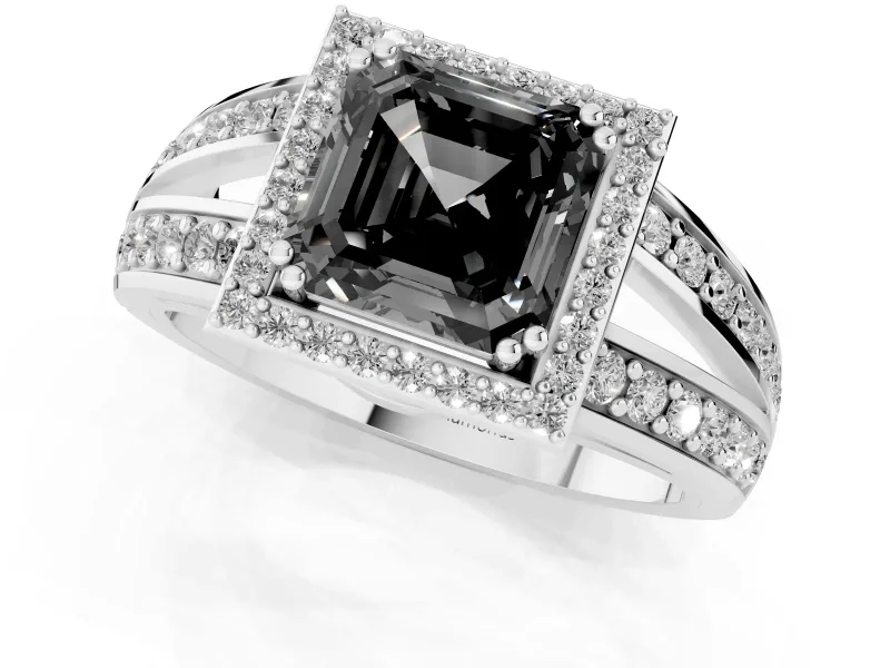 Asscher Cut Halo Engagement Ring Setting for a Black Center | Pavé Split Shank | Sterling Silver